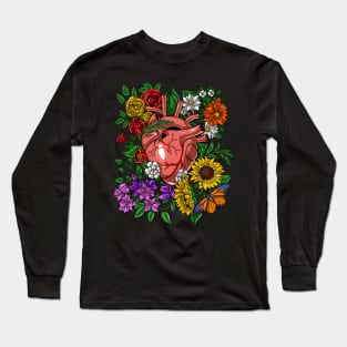 Floral Anatomical Heart Long Sleeve T-Shirt